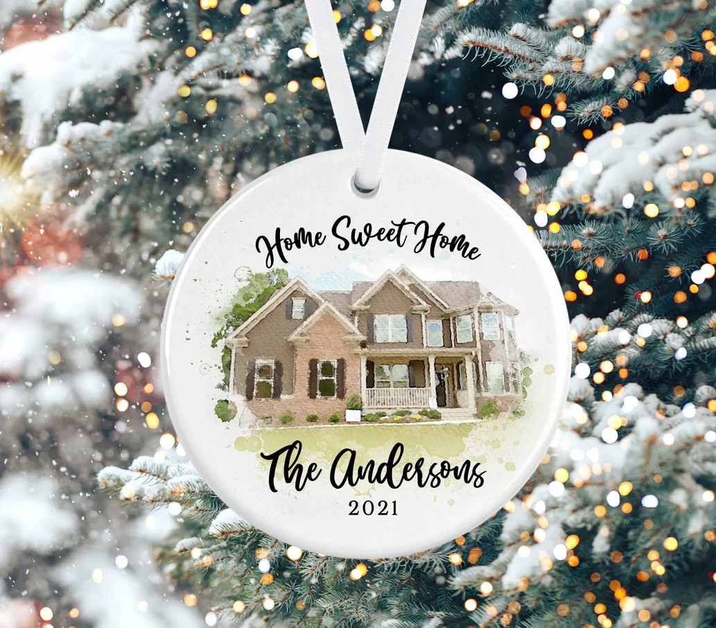 Custom Home Sweet Home Ornament Custom Watercolor House Christmas Ornamentpersonalized Christmas Ornament Gift Housewarming